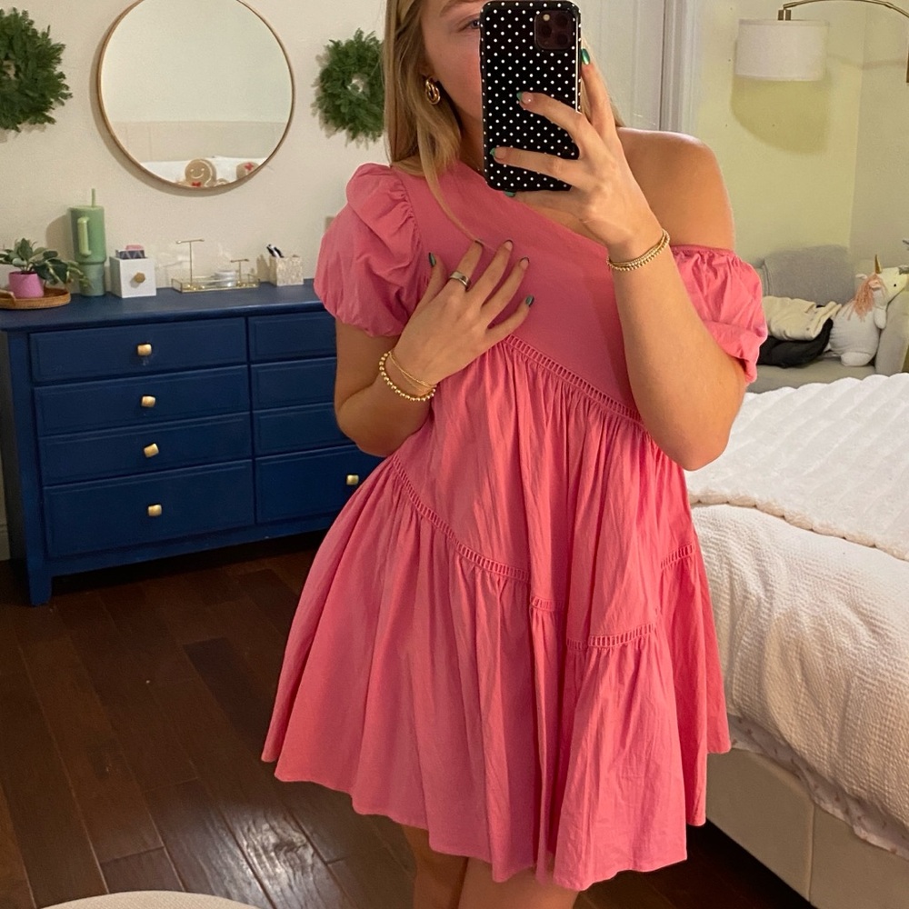 Pink drop shoulder mini dress